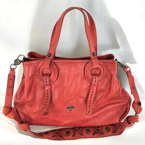 Florentia Pelle Tomato Red Boho Hand-Stitched Leather Shoulder Bag Handbag